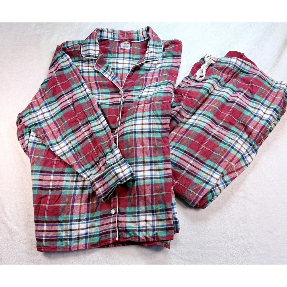 Lands' End Flannel Pajama Set Women's 3X 24W-26W Red Green 100% Cotton 2 Pc EUC